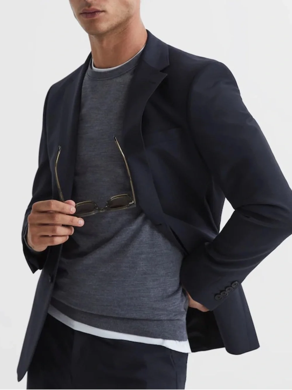Reiss Hope Wool Blend Notch Lapel 2 Button Travel Blazer Stretch Navy Blue 38S